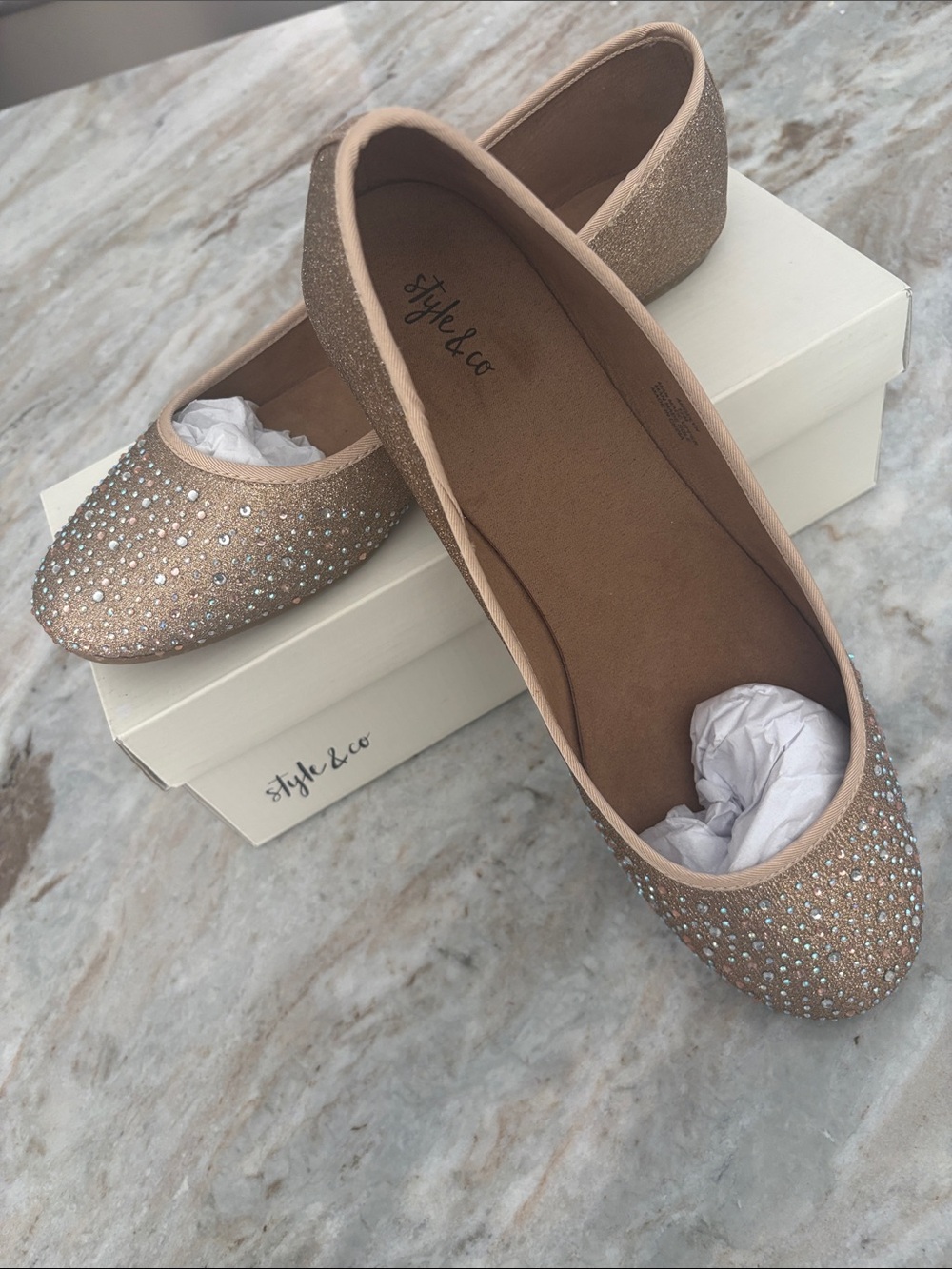 Style & Co. Blush Nude Rhinestone Flats